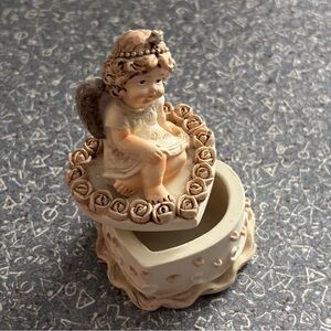 3.5" Heart Shaped Trinket Box With Angel Figurine